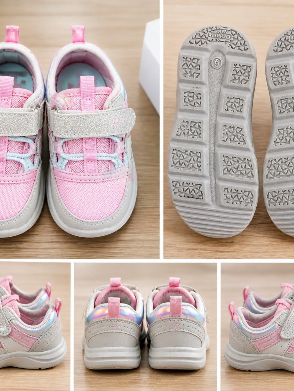 OshKosh B'gosh Pink & Light Blue Glitter Strap Kids Sneakers